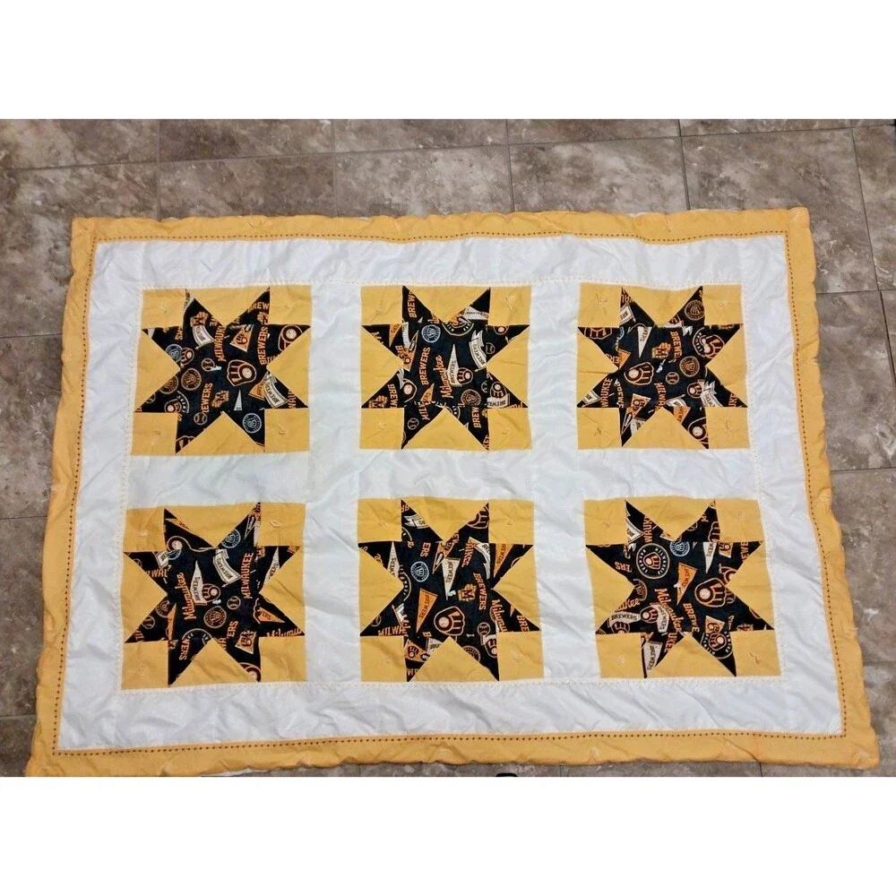 Quilted Baby/Lap Throw Wall Hanging MLB Brewers Granny Machine Stitched 52